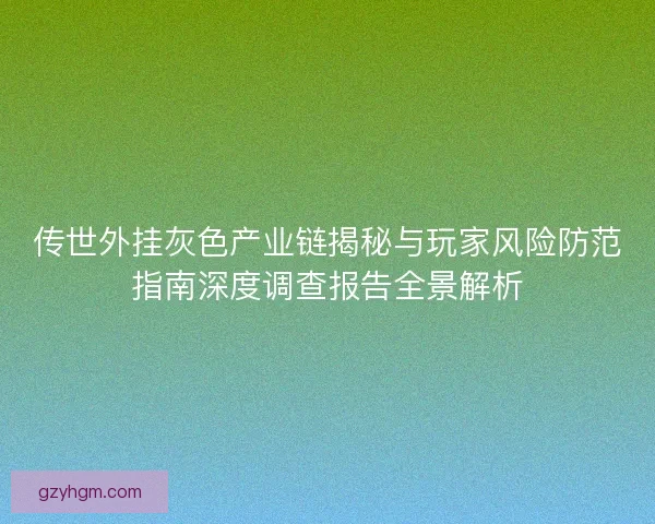 传世外挂灰色产业链揭秘与玩家风险防范指南深度调查报告全景解析 传世外挂灰色产业链揭秘与玩家风险防范指南深度调查报告全景解析